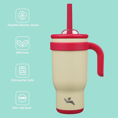 18 oz Tumbler with Side Handle, Insulated Water Bottle with Straw and 2 in 1 Lid, Stainless Steel Cup Travel Coffee Mug for Sports Office Gym,Cream