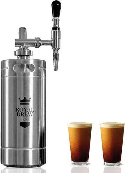 The Original Royal Brew Nitro Cold Brew Coffee Maker - Gift for Coffee Lovers - 128 oz Extra Large Home Keg, Nitrogen Gas System Coffee Dispenser Kit