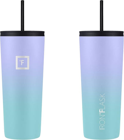 IRON °FLASK Classic Tumbler - Vacuum Insulated Stainless Steel Water Bottle, Double Walled, Drinking Cup, Insulated Travel Mug (Cotton Candy, 24 oz Solid Lid)