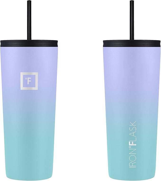 IRON °FLASK Classic Tumbler - Vacuum Insulated Stainless Steel Water Bottle, Double Walled, Drinking Cup, Insulated Travel Mug (Cotton Candy, 24 oz Solid Lid)