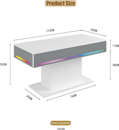 Led Coffee Table for Living Room, Living Room Table Rectangular Center Table, Modern Wooden Coffee Tables with 16 Colors LED Lights for Dining Reception Room