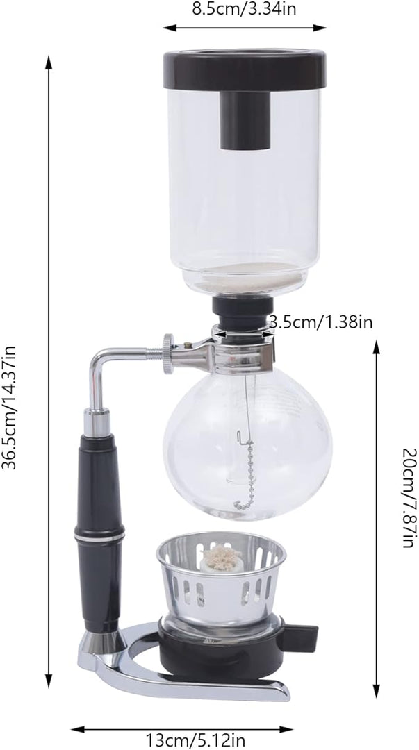 Siphon Syphon Coffee Maker Tabletop Glass Siphon Pot Syphon Coffee Maker Siphon Vacuum Coffee Maker Black (3 Cups(360ml))
