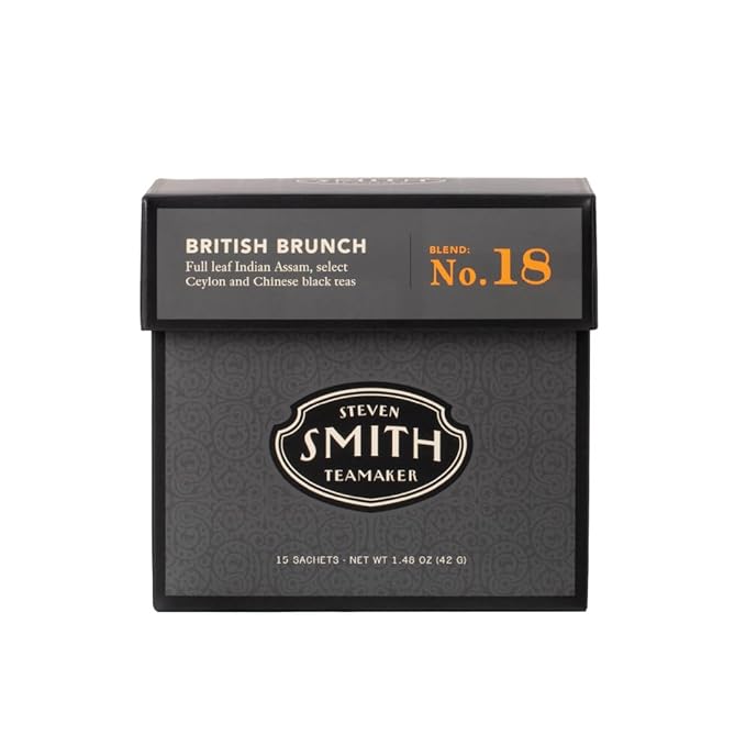 Steven Smith Teamaker British Brunch No. 18, Caffeinated, Sugar-Free, Full Leaf, English Breakfast Black Tea Bags 15 Sachets, 1.48oz each