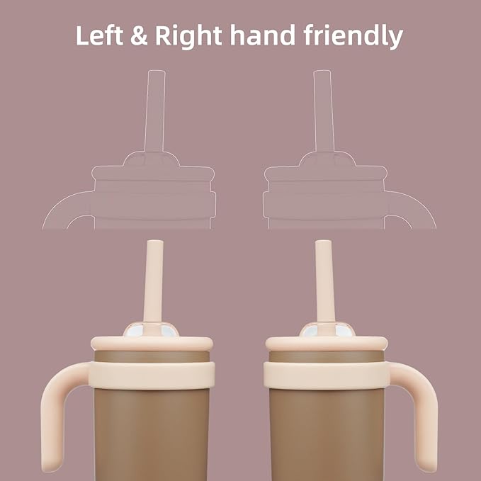 14 oz Tumbler with Side Handle, Insulated Water Bottle with Straw and 2 in 1 Lid, Stainless Steel Cup Travel Coffee Mug for Sports Office Gym,Brown