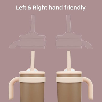 14 oz Tumbler with Side Handle, Insulated Water Bottle with Straw and 2 in 1 Lid, Stainless Steel Cup Travel Coffee Mug for Sports Office Gym,Brown