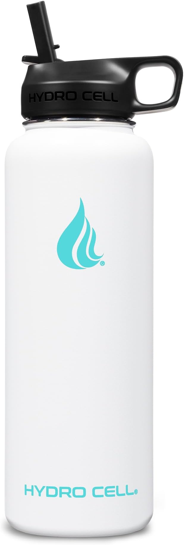 HYDRO CELL Stainless Steel Insulated Water Bottle with Straw - For Cold & Hot Drinks - Metal Vacuum Flask with Screw Cap and Modern Leakproof Sport Thermos for Adults (White 40oz)