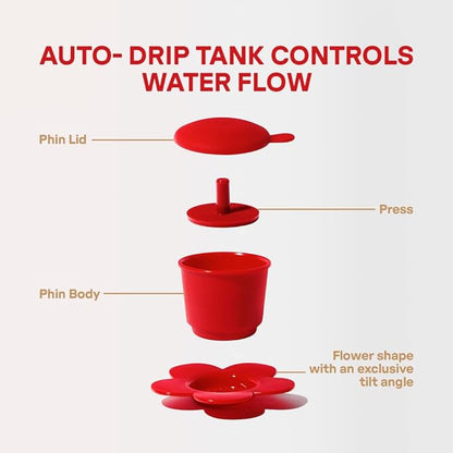 [Holiday Gift] Vietnamese Phin Filter, Plastic Reusable Pour Over Coffee Dripper, Single Cup Coffee Filter with Flower Design for Manual Brewing, Gift for Christmas Thankgiving (Red)