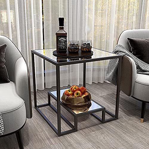COSVALVE Modern 21 inch Accent Tempered Glass Top End Table, Black Legs Side Table, Line Metal Frame, Minimalist Metal Style for Living Room Home Furniture Office Decor