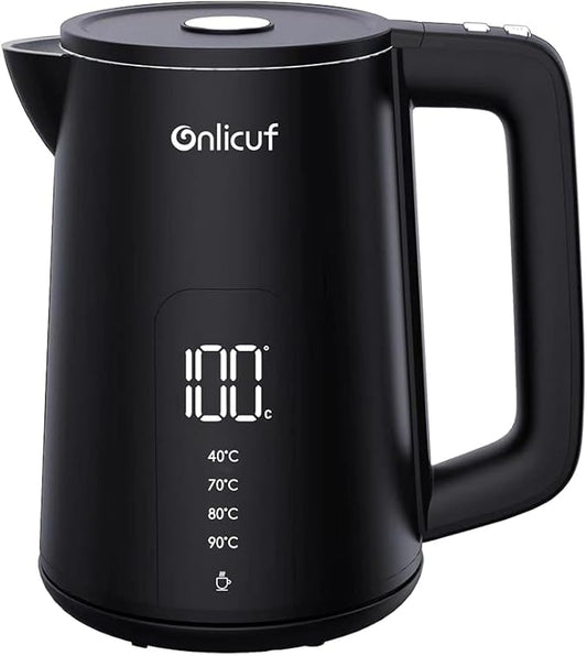 Electric Water Kettle,1.7L Double Wall Electric Tea Kettle with Temperature Control, Stainless Steel Water Boiler Heater, Digital Screen Teapot, Cordless, BPA-Free, Black