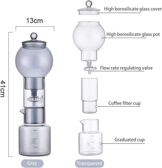 Ice Drip Coffee Maker,Cold Brew Coffee Makers Pot,20oz Cold Brew Tower Slow Drip Cold Brew Machine Borosilicate Glass Drip Coffee Machine for Household Pour Over (Transparent)