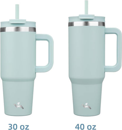 30 oz Tumbler with Handle and 2 Straws,2 in 1 Lid Insulated Water Bottle Stainless Steel Travel Coffee Mug,Blue Haze