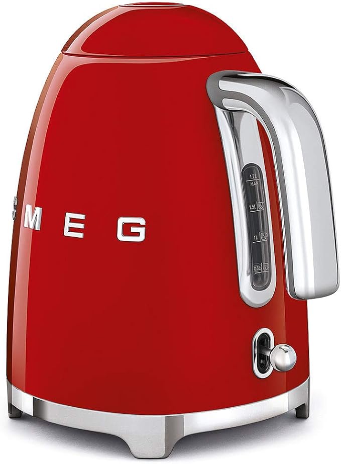 SMEG 50's Retro Style Electric Water Kettle with Automatic Shutoff, Removable Base, and Water Indicator, KLF03RDUS, Red