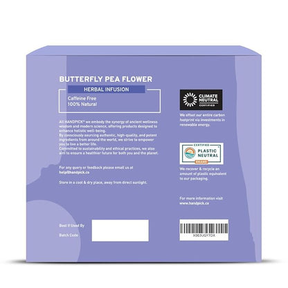 HANDPICK, Butterfly Pea Flower Tea (100 Herbal Tea Bags) | Caffeine Free, Non GMO | Premium Dried Butterfly Pea Flowers For Blue & Purple Drinks, Food Coloring | Iced Teas, Coolers, Cocktails