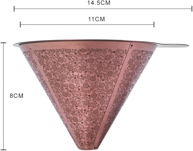 ATHIA Golden Reusable Stainless Steel Pour Over Coffee Dripper, Laser-etched Double mesh Cone Filter, Paperless, Eco-friendly, Fits Hario, Chemex, carafes & Most Coffee Makers (Rose Golden, Cone)