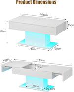 Load image into Gallery viewer, LED Coffee Table with Storage for Living Room, Living Room Table Rectangular Center Table, Modern High Glossy Wooden Coffee Tables with 16 Colors LED Lights for Dining Reception Room, White