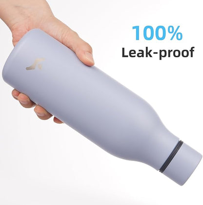 Insulated Water Bottle with Strap,18 oz Double Wall Stainless Steel Vacuum Bottles Metal Water Flask,Grey Blue