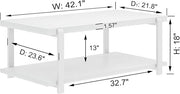 FOLUBAN White Coffee Table, Modern Rustic Wood and Metal Center Table with Storage Shelf, Rectangle Cocktail Tea Table for Living Room, 42 Inch
