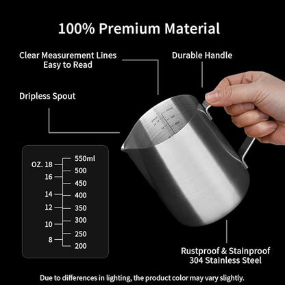 watchget Stainless Steel Milk Frothing Pitcher 20oz/600ml - Espresso Steaming Pitcher for Cappuccino, Latte Art, Coffee Machine Accessories Milk Jug Coffee Frother Cup, Matt Silver