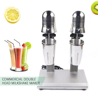Commercial Stainless Steel Milk Shake Machine, Stainless Steel Milk Shaking Machine, Electric Double Head Drink Mixer 110V 15000RMP (Round Head))