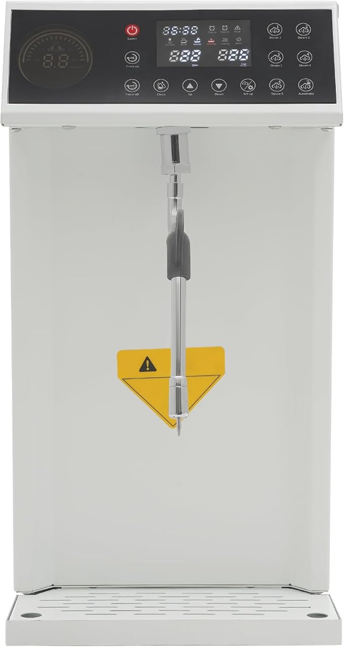 8L Commercial Milk Frother, 110V 1300W Electric Milk Steamer, Full-Automatic Steam Boiling Water Frothing Machine with 5 Adjustable Temperature, Milk Foam Maker for Coffee Tea Shop Hotel(White)