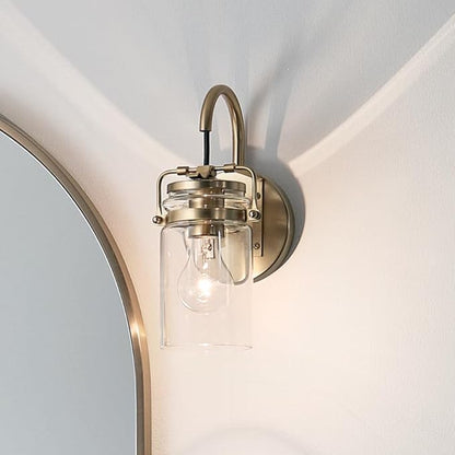 Kichler Brinley 11.5" Wall Sconce in Champagne Bronze, 1-Light, Vintage Wall Mount Light with Clear Glass, (11.5" H x 5" W), 45576CPZ