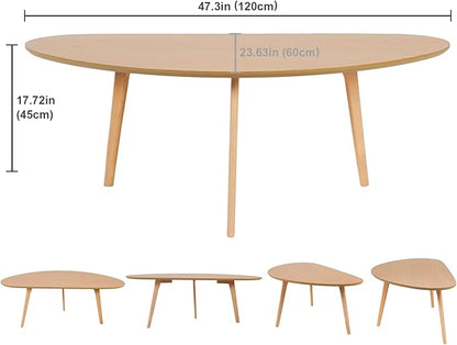 FIRMINANA Mid Century Modern Coffee Table,Large Oval Shape for Living Room,Oval Small Mangotop Coffee Table for Small Spaces Nature Wood-47.3" W x23.63 D x 17.72" H