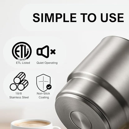 Milk Frother Warmer 3in1 Electric Milk Steamer Stainless Steel Foam Maker, 12oz Hot Cold Frothing, Thick Foam for Macchiatos, Cappuccinos (Black)