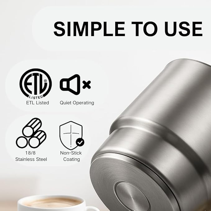 Milk Frother Warmer 3in1 Electric Milk Steamer Stainless Steel Foam Maker, 12oz Hot Cold Frothing, Thick Foam for Macchiatos, Cappuccinos (Black)