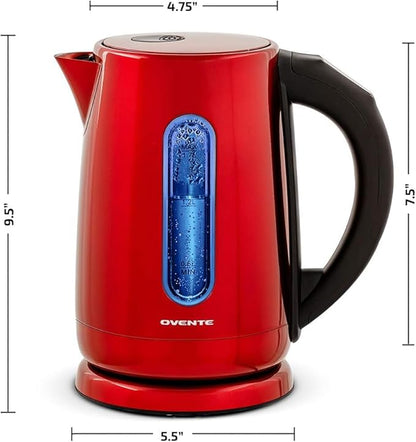 OVENTE Electric Kettle, 1.7L Stainless Steel Water Boiler and Heater with 1100W Power, Temperature Control, Keep Warm Function, Auto Shut-Off, Boil-Dry Protection and Cordless Serving, Red KS58R