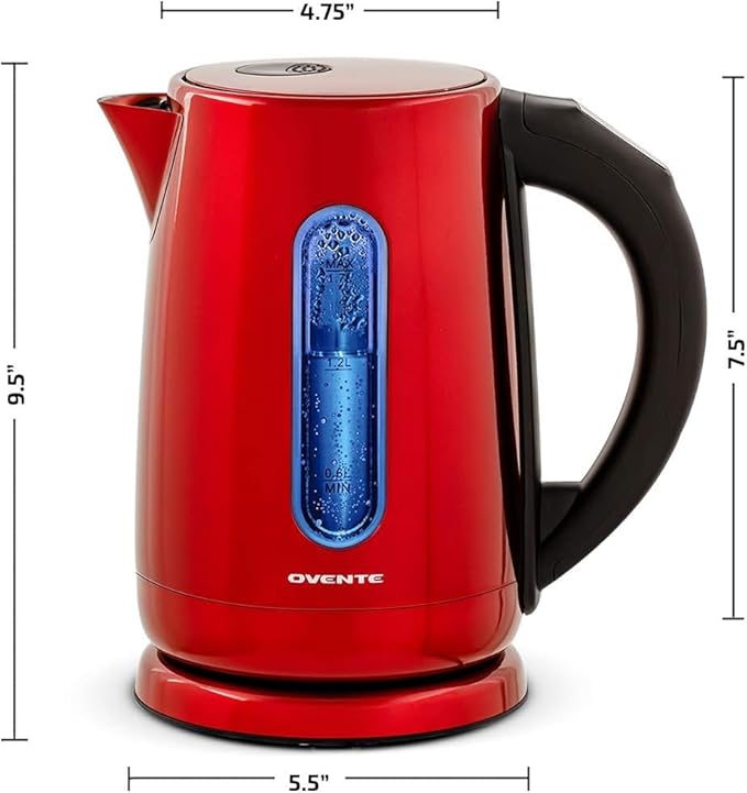 OVENTE Electric Kettle, 1.7L Stainless Steel Water Boiler and Heater with 1100W Power, Temperature Control, Keep Warm Function, Auto Shut-Off, Boil-Dry Protection and Cordless Serving, Red KS58R