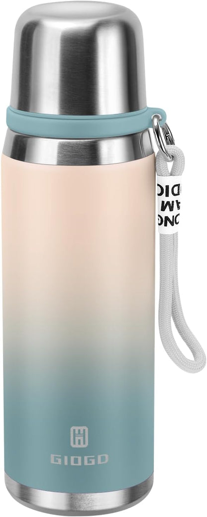 Stainless Steel thermo Bottles with cup 700ml/23.7oz Vacuum Insulated Bottle for hot and cold coffee drink water thermo flask with cup.(Gradient Blue,700ml)