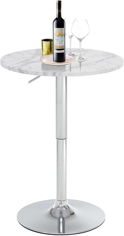 23.6" Round Bar Table, Adjustable Height Bar Table, Modern Cocktail Bar Table with MDF Top and Metal Base, Bistro Pub Table Suitable for Café, Kitchen Island, Bar Counter, White