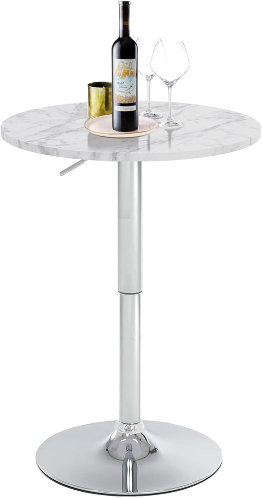23.6" Round Bar Table, Adjustable Height Bar Table, Modern Cocktail Bar Table with MDF Top and Metal Base, Bistro Pub Table Suitable for Café, Kitchen Island, Bar Counter, White