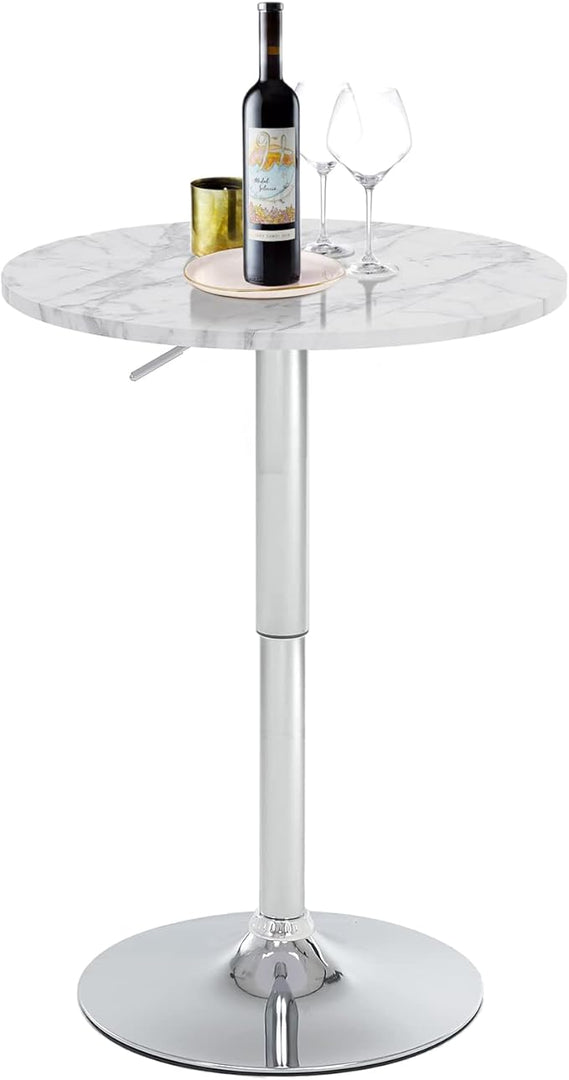 23.6" Round Bar Table, Adjustable Height Bar Table, Modern Cocktail Bar Table with MDF Top and Metal Base, Bistro Pub Table Suitable for Café, Kitchen Island, Bar Counter, White