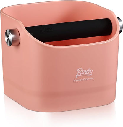 Espresso Knock Box - Bincoo Pink Espresso Machine Knock Box/Espresso Grounds Knock Box, Barista Style Coffee Knock Box for Grounds with Removable Shock-Absorbent Knock Bar and Anti-Slip Base. (Pink)