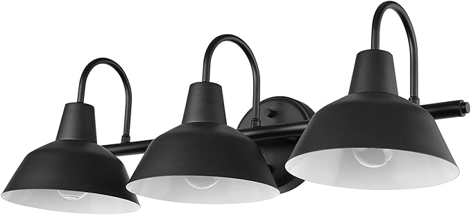 Globe Electric 65554 Barnyard 3-Light Vanity Light, Matte Black, White Interior Shades
