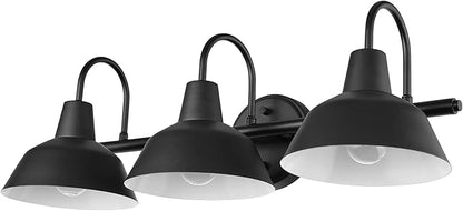 Globe Electric 65554 Barnyard 3-Light Vanity Light, Matte Black, White Interior Shades
