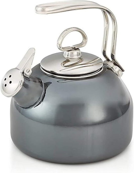 Chantal Classic Teakettle, 1.8 QT, Enamel On Steel, 2-Tone Harmonica Whistle, Rapid Boil and Even Heating (Onyx)