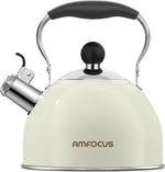 Load image into Gallery viewer, Tea Kettle, 2 Quart Stainless Steel Whistling Tea Kettle, Stovetop Whistling Teakettle Tea Pots for Stove Top with Ergonomic Folding Handle, Small Teapot, Water boiler for Tea, Coffee (White)