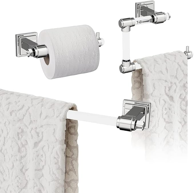 Amerock | Clear/Chrome | Glacio |Towel Bar | 18 inch (457 mm) | 3 Piece | Bathroom Accessories Set