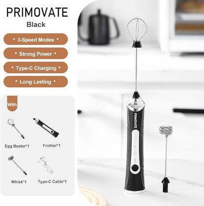 Handheld Milk Frother, Handheld Coffee Whisk, Low-Noise, USB Rechargeable, Black and White Color (White with Stand)