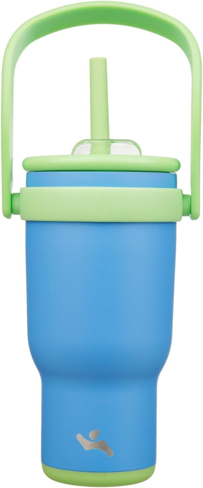 30 oz Tumbler with Side Handle, Insulated Water Bottle with Straw and 2 in 1 Lid, Stainless Steel Cup Travel Coffee Mug for Sports Office Gym,Sky Blue