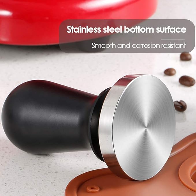 58mm Coffee Tamper Stainless Steel Espresso Tamper with Spring Loaded Coffee Calibrated Tamper Flat Base Barista Office Family Espresso Coffee Maker Accessories(with Spring, 58mm)