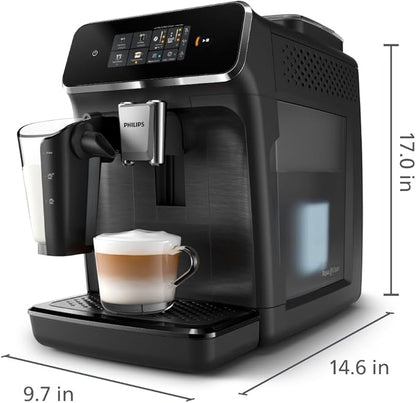 Philips Series 2300 Fully Automatic Espresso Machine - 4 Hot Drinks, Fast Clean, 40% Quieter SilentBrew, Aquaclean Filter, Matte Black (EP2330/10)