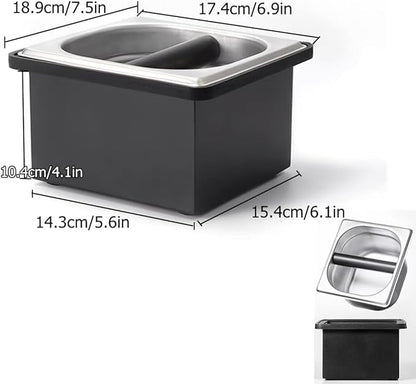 Espresso Coffee Knock Box, Stainless Steel Coffee Pucks Container, with Noise Reduction Rubber Ring,Silicone Bar for Knocking Portafilter Filter Grinds
