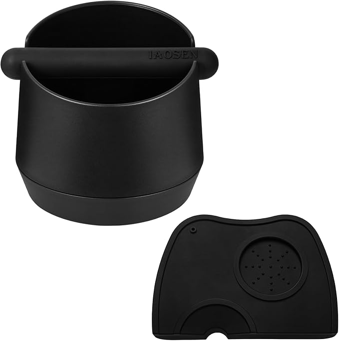 6 Inch Extra Large Capacity Design Espresso Knock Box Tamping Mat Espresso Machine Accessories Set of 2 with Removable Knock Bar and Anti-Slip Base for Home Office Barista Tools for Bar Shop