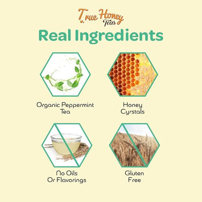True Honey Peppermint Tea Bags - Honey Crystals Blended in Every Sachet - Healthy Digestion Nutriment - All Natural Organic Herbal Caffeine Free Tea Bag 24 Count…