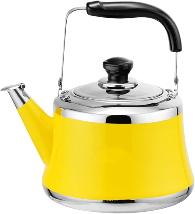 Stainless Steel Whistling Tea Kettle, Stove Top Whistling Tea Pot, Cute Candy Colors Teakettles with Ergonomic Handle for Gas, Induction, Electric Stove Tops (Color : Yellow, Size : 5 Liter)
