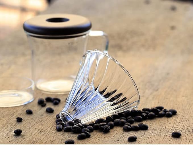 ATHIA Glass Pour Over Coffee Dripper Set, Glass Cone Dripper, Reusable Cloth Filter, Leather Cup Sleeve, Minimal Single Cup SET, for outdoor, office or at home (Olive Wood)