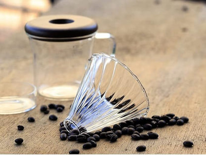 ATHIA Glass Pour Over Coffee Maker Set, Glass Cone Dripper, Reusable Cloth Filter, Minimal Single Cup on the Go,Walnut wood_dark color